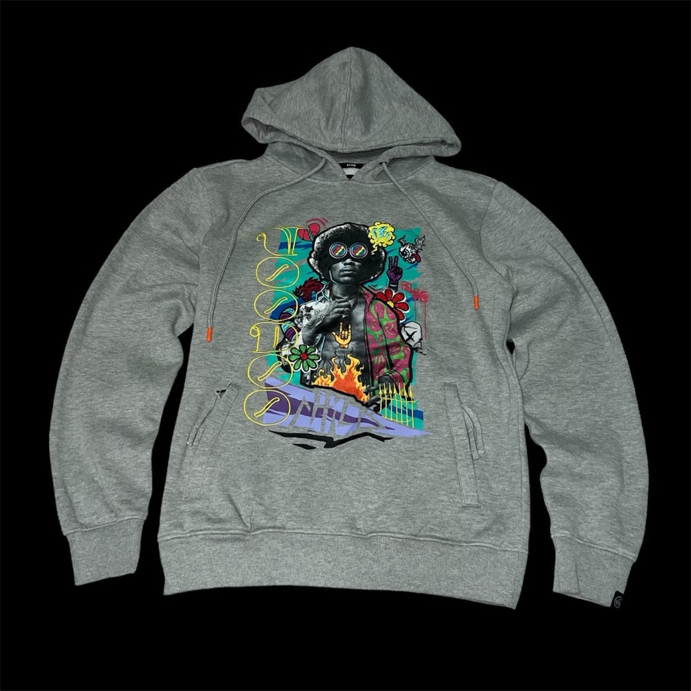 RS1NE Jimi Hendrix embroidered Voodoo gray hoodie size medium